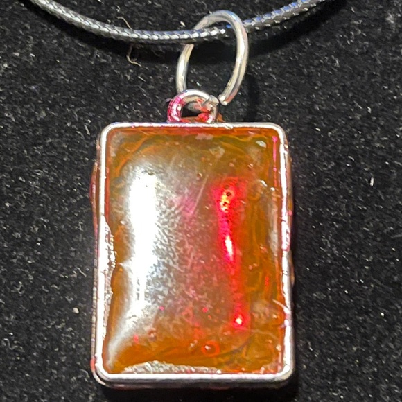 Rectangular Pendant Necklace with Red and Silver Accents